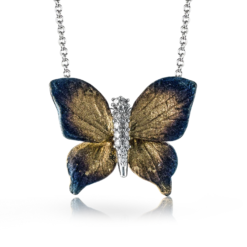 Zodiac Necklaces-Monarch Butterfly Pendant Necklace in 18k Gold with Diamonds DP229