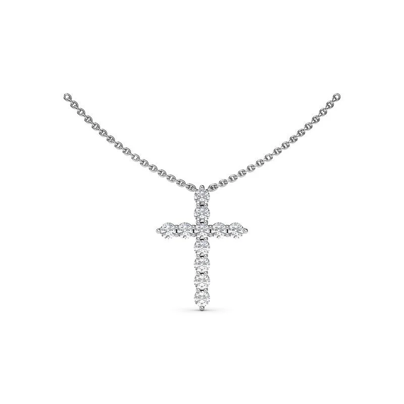 Boho Pendant Necklaces-Diamond Prong Cross Necklace N5116