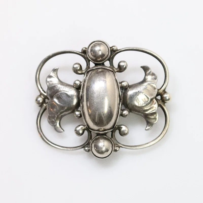 Brooch For Fall Fashion-Georg Jensen Jewelry | Ornate Art Nouveau Silver Vintage Brooch 236