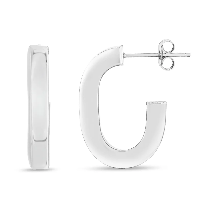 Bold Drop Earrings-Silver 33mm Thick Oval Link C Hoops