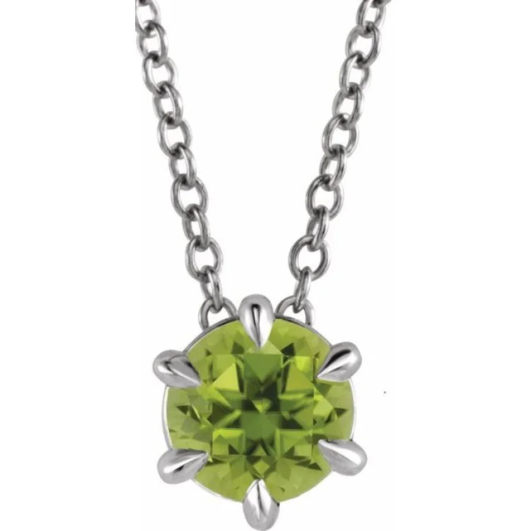 Mixed Metal Necklaces-Sterling Silver 4 mm Natural Peridot Solitaire 16-18" Necklace