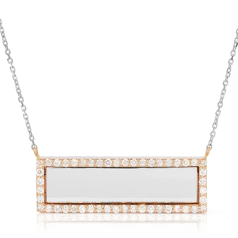 Retro Necklaces-14k Rose and White Gold Diamond Engravable Bar Necklace