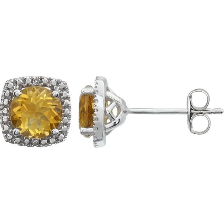 Antique Earrings-Sterling Silver Natural Citrine & .015 CTW Natural Diamond Earrings