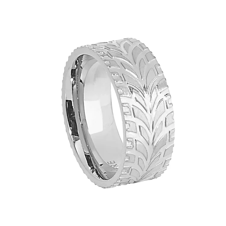 Silver Rings-Stainless Steel Feathered Band  - Size 8