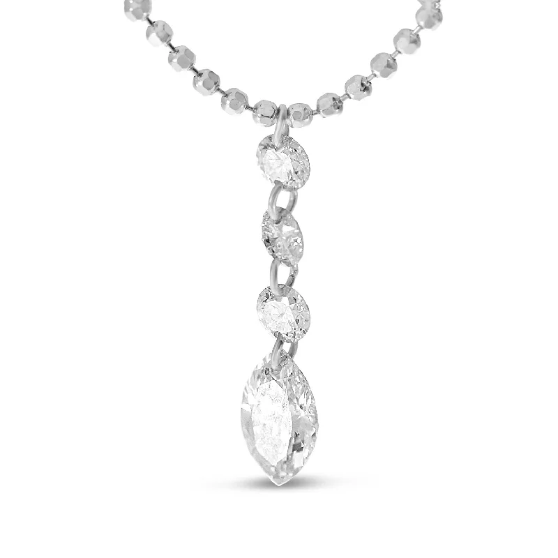 Custom Initial Necklaces-DASHING DIAMONDS ROUND /MARQUIS DANGLE NECKLACE P10371W-18