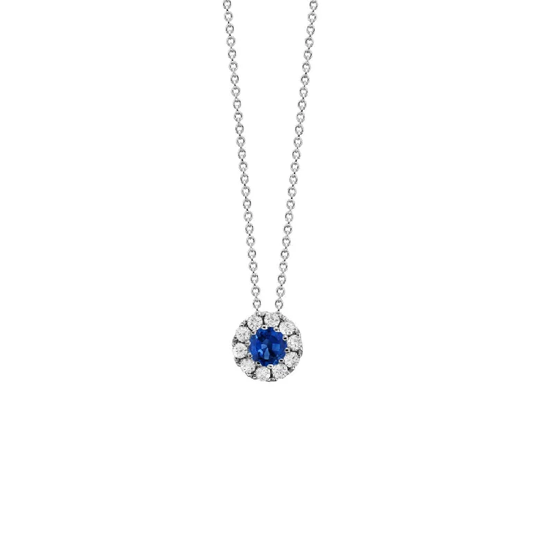 Long Chain Pendant Necklaces-Sapphire Diamond Necklace