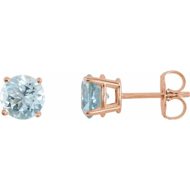 Trendy Crystal Drop Earrings-14K Rose 5 mm Natural Aquamarine Stud Earrings