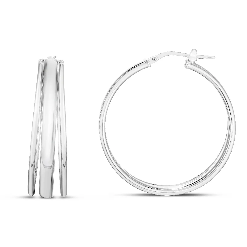 Big Statement Hoop Earrings-Silver Triple Row Hoops