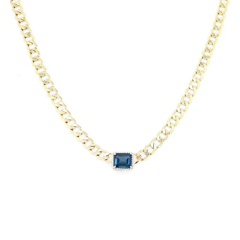 Angel Wing Necklaces-14k Gold and London Blue Topaz Cuban Link Collar Necklace NG000597