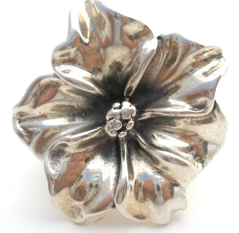 Classic Engagement Rings-Sterling Silver 3D Flower Ring Size 7