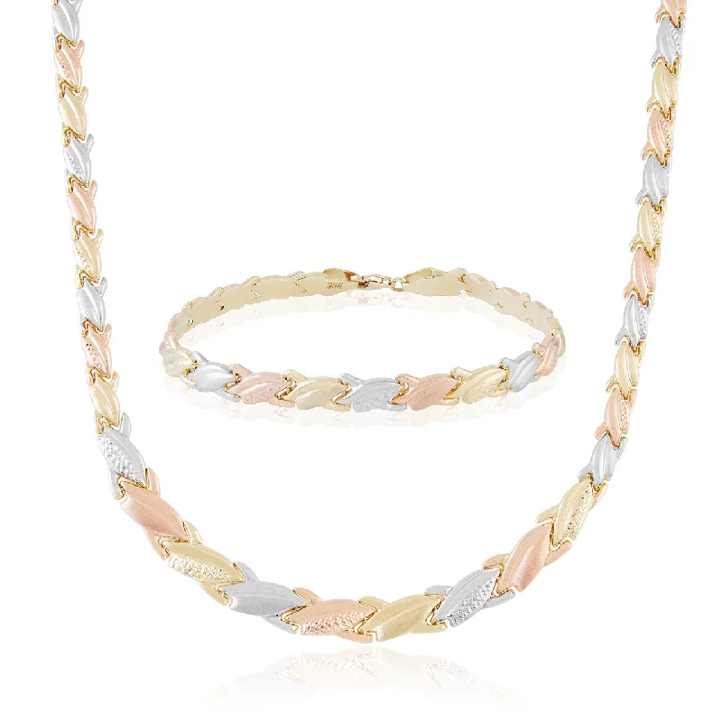 Diamond Chain Necklaces-14kt Tri-Gold Matching Necklace and Bracelet