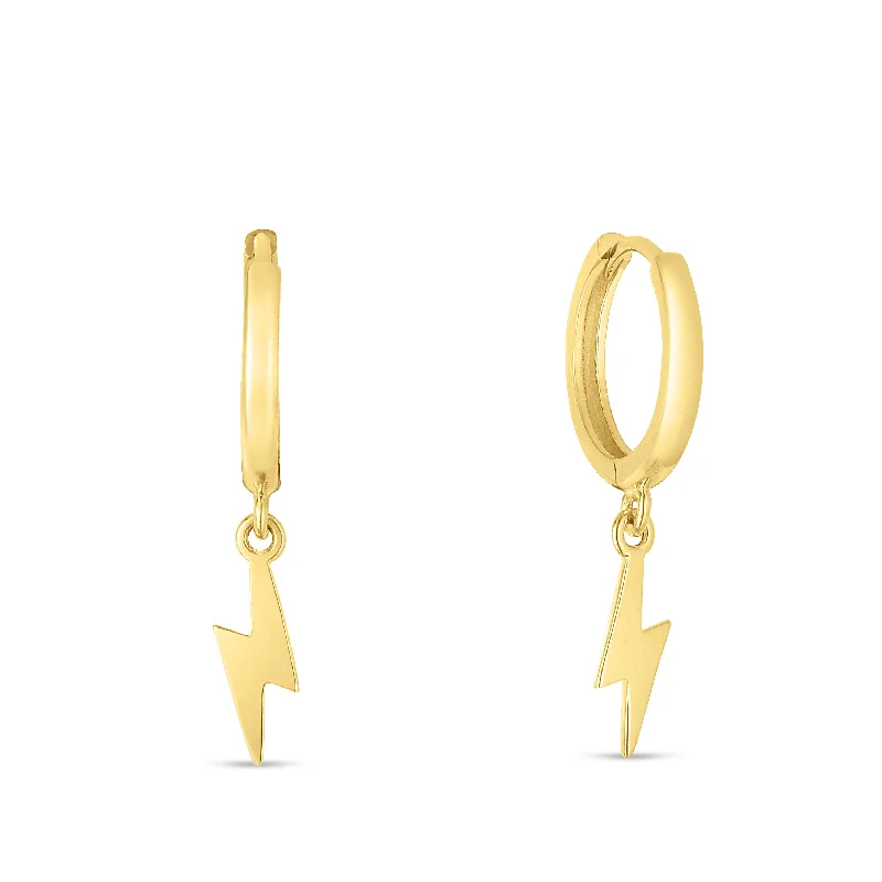 Unique Gold Hoop Earrings-14K Gold Lighting Bolt Drop Hoop Earrings