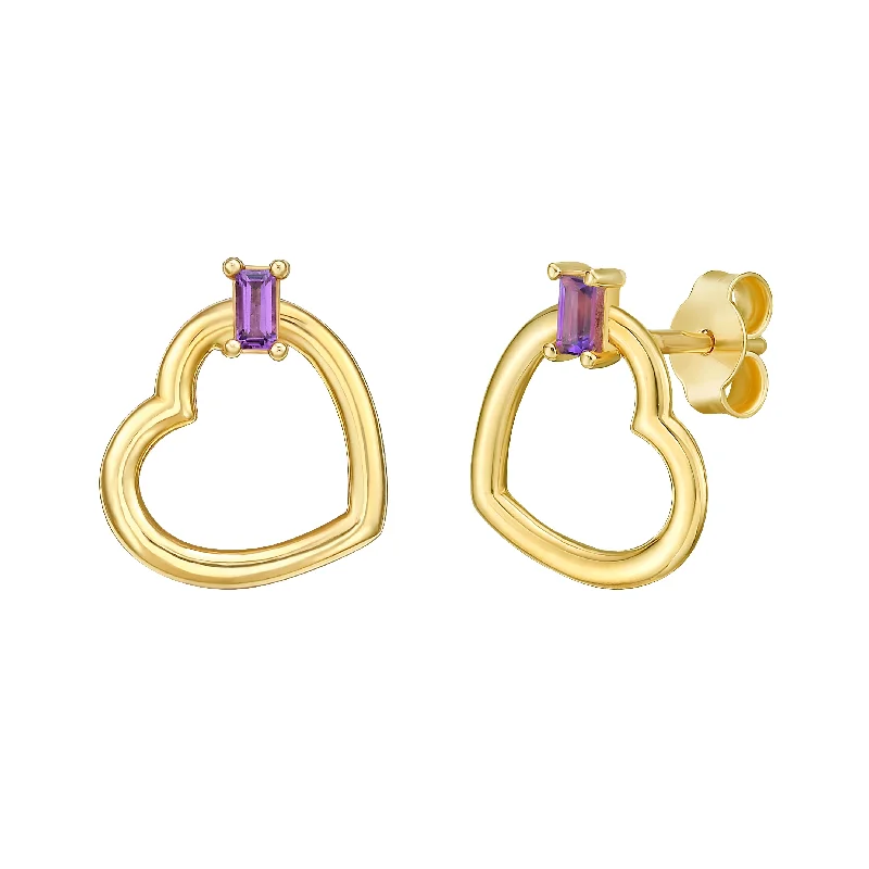 Cute Earrings-14K Baguette Gemstone Heart Earrings