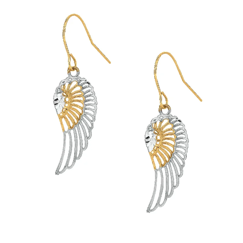 Clear Drop Crystal Earrings-10K Gold Angel Wing Drop Earring