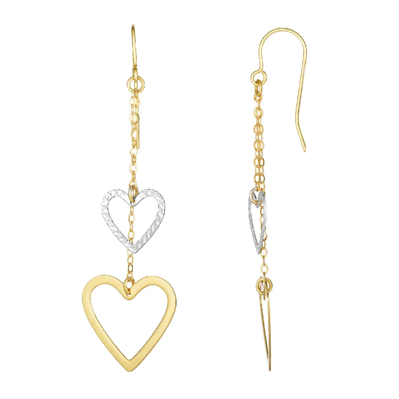 Stunning Hoop Earrings-10K Gold Double Heart Drop Earring