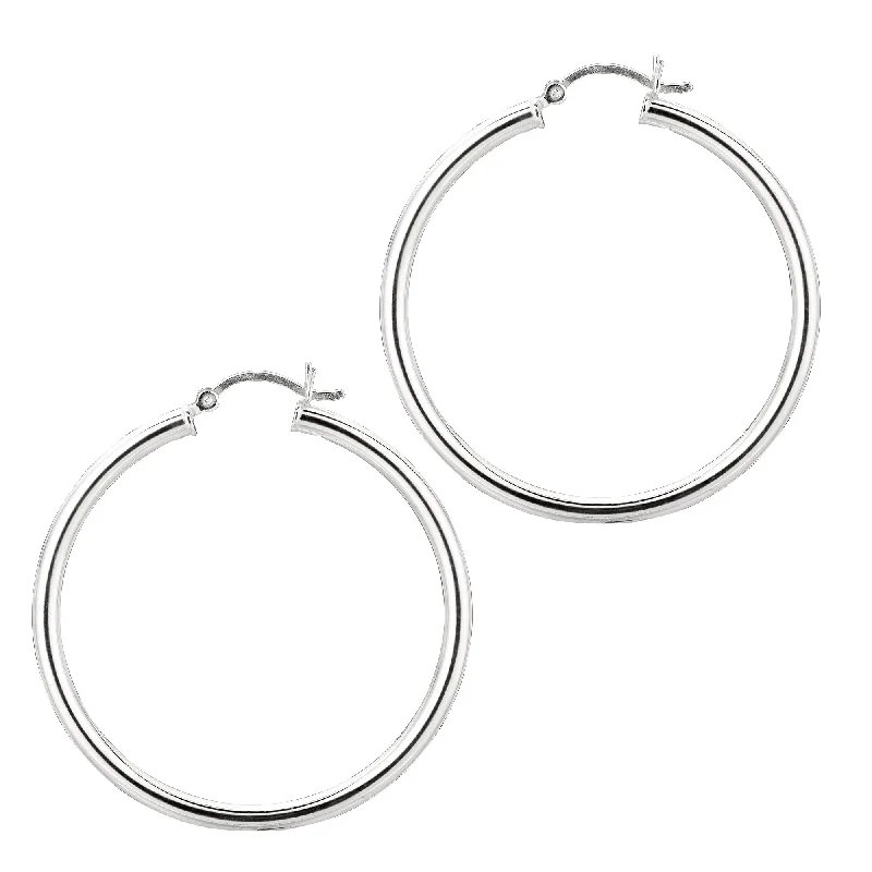 Simple Pearl Earrings-Silver 3x40mm Hoop Earring