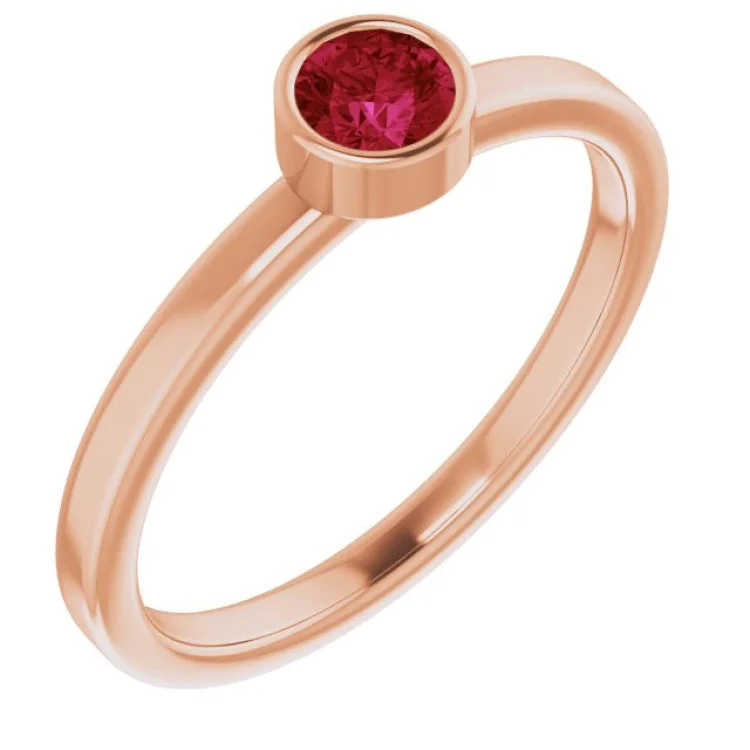 Round Cut Rings-14K Rose 4 mm Lab-Grown Ruby Ring