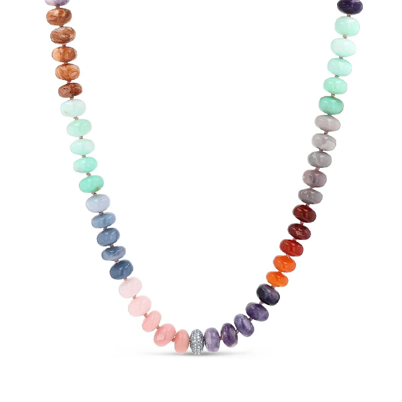 Geometric Pendant Necklaces-Rainbow Opal and Diamond Candy Choker Necklace N0003073