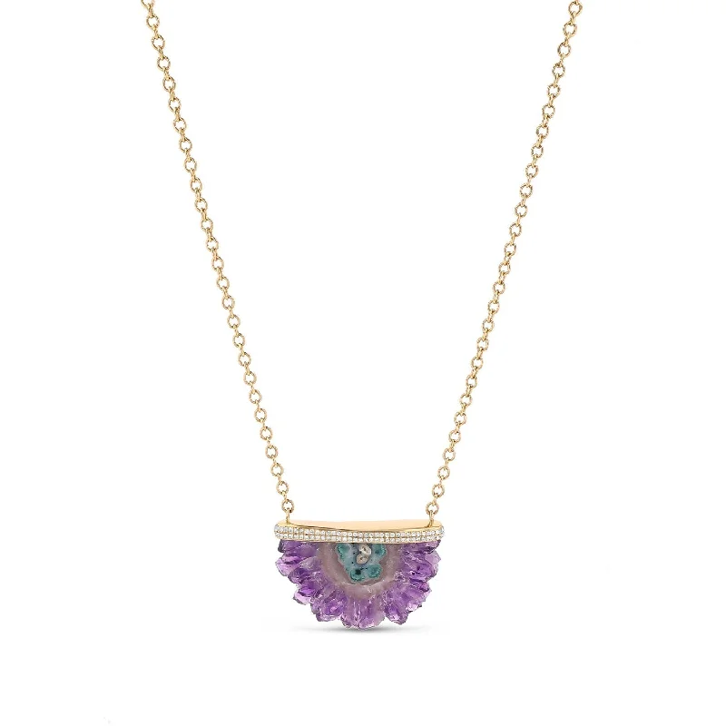 Amethyst Necklaces-Purple Stalactite 14K Gold & Diamond Pendant Chain Necklace - 18"  NG000679