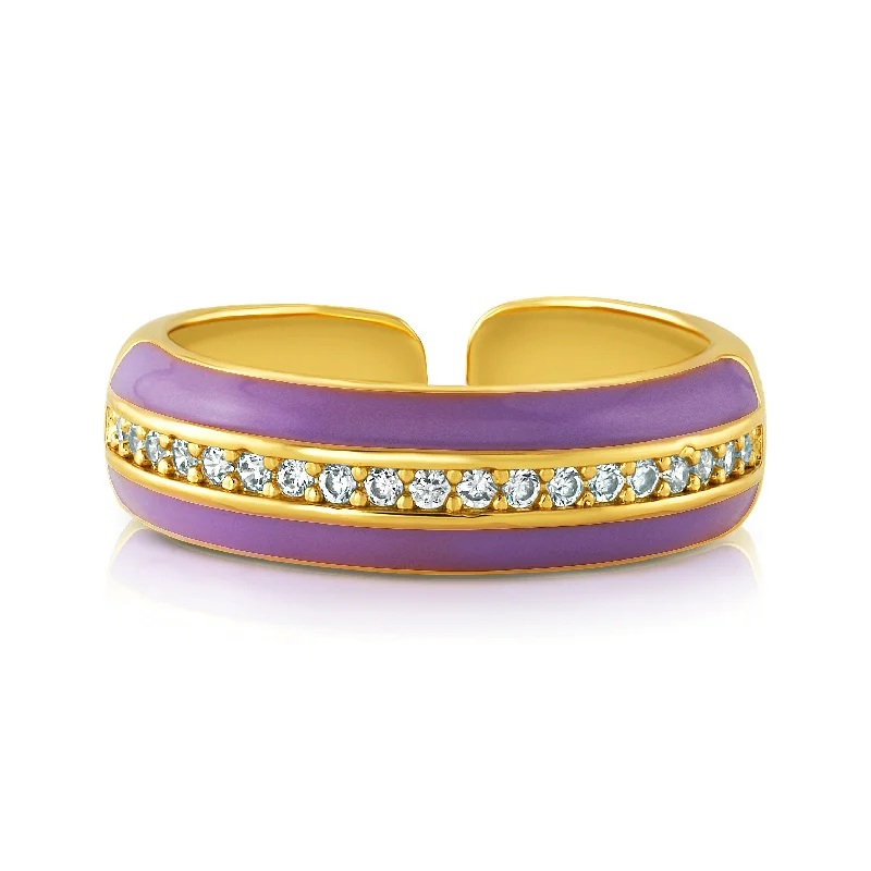 Modern Bracelets-ENAMEL 1 ROW CZ RING, LAVENDER