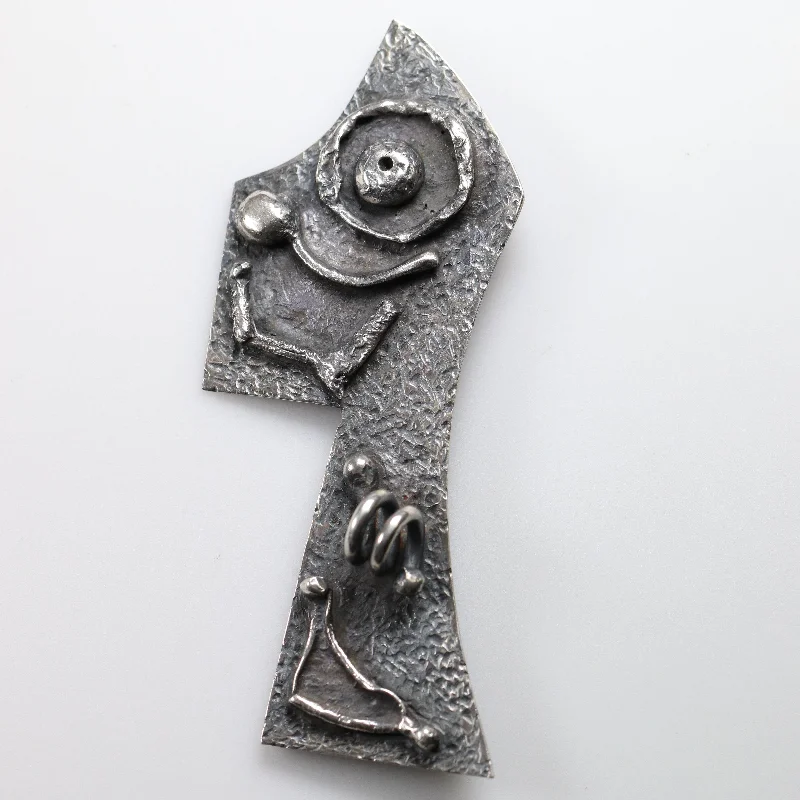 Brooch For Winter Outfits-Vintage Handcrafted Silver Jewelry | James Parker Brutalist Brooch