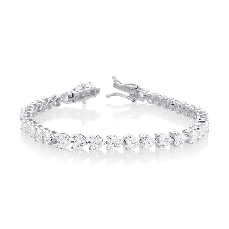 Adjustable Bracelets For Women-9.00 Carat Heart Lab Grown Diamond Tennis Bracelet set in 14K White Gold