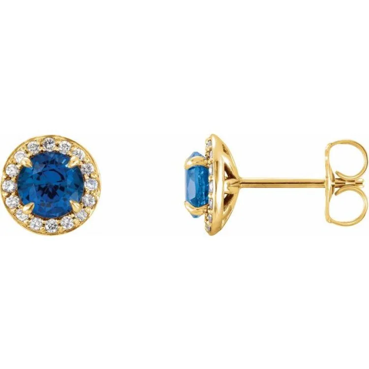 Small Earrings-14K Yellow 4 mm Natural Blue Sapphire & 1/10 CTW Natural Diamond Earrings