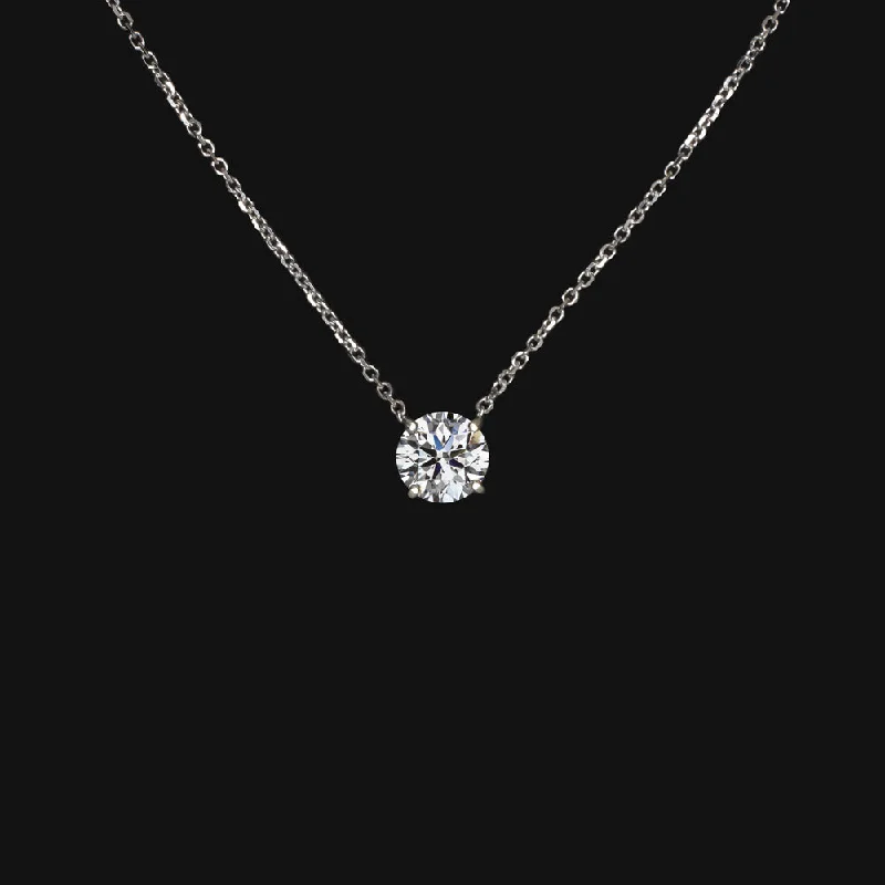 Nature-inspired Necklaces-LAB CREATED DIAMOND SOLITAIRE NECKLACE 14K WHITE GOLD VERY GOOD CUT PENDANT RBC