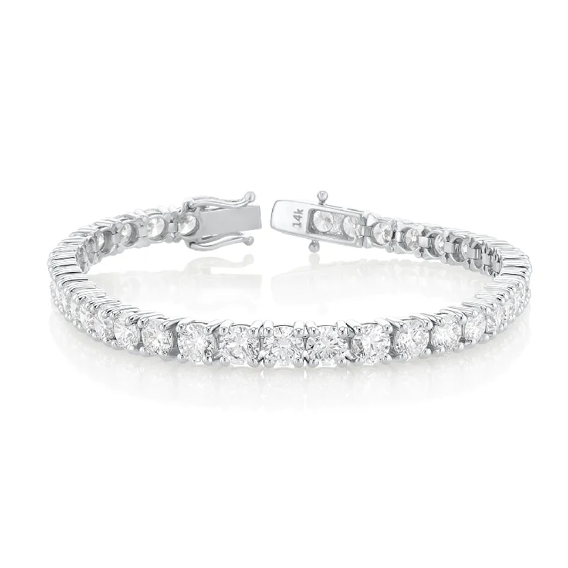 Bracelets For Holiday Gifts-12.00 Carat Round Lab Grown Diamond Tennis Bracelet set in 14K White Gold