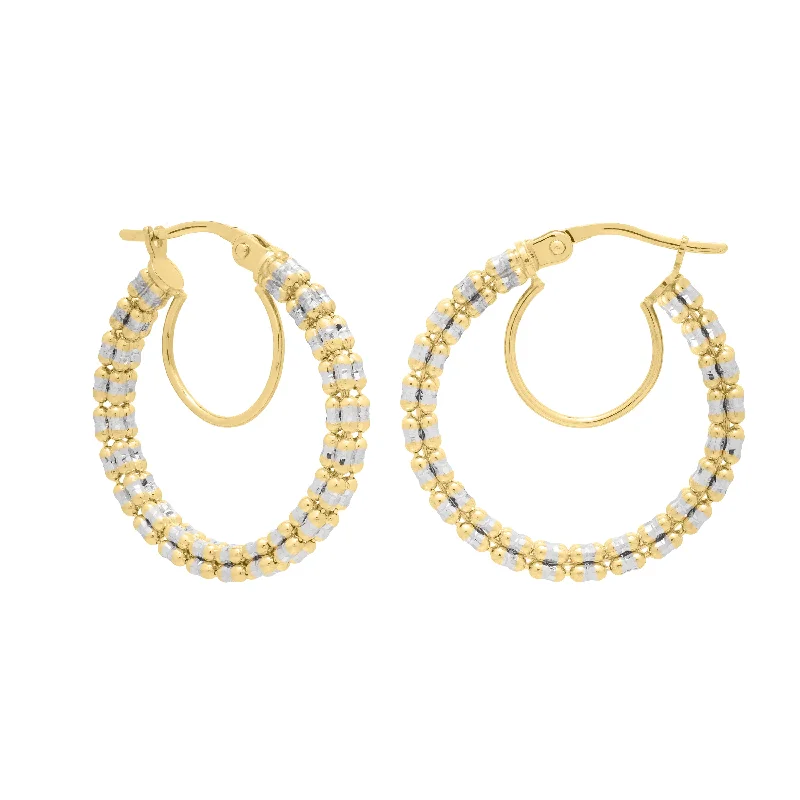 Gold Drop Earrings-14K Gold Iced Round Hoops