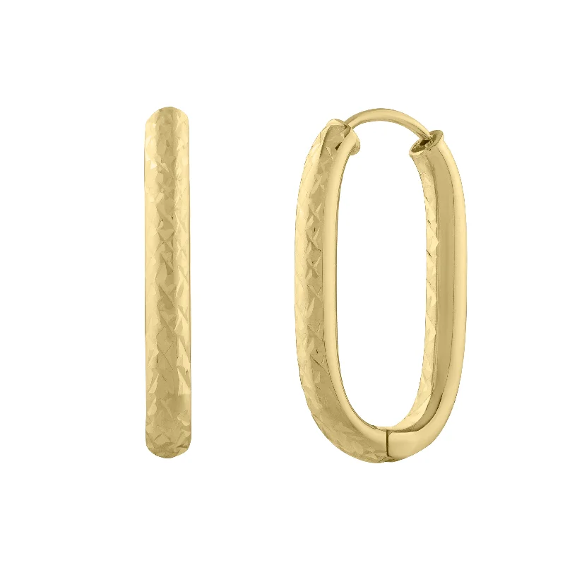 Rhinestone Earrings-14K Endless Engraved Paperclip Hoops