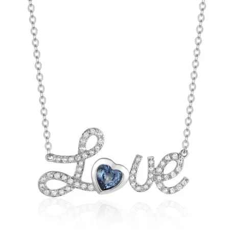 Butterfly Necklaces-Luvente 14kt White Gold Sapphire/Diamond 'Love' Necklace N04240-SA.W