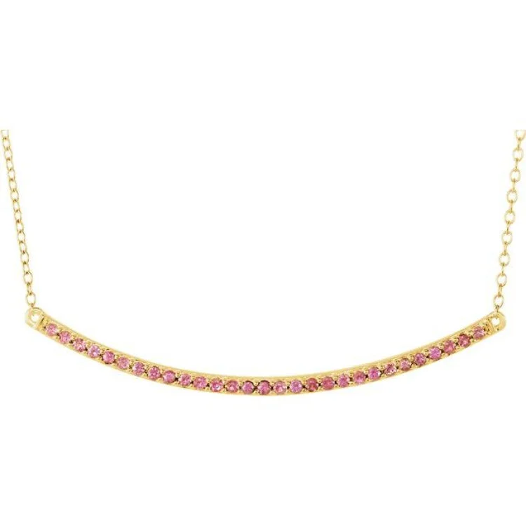 Multicolor Chain Necklaces-14K Yellow Natural Pink Sapphire Bar 16-18" Necklace