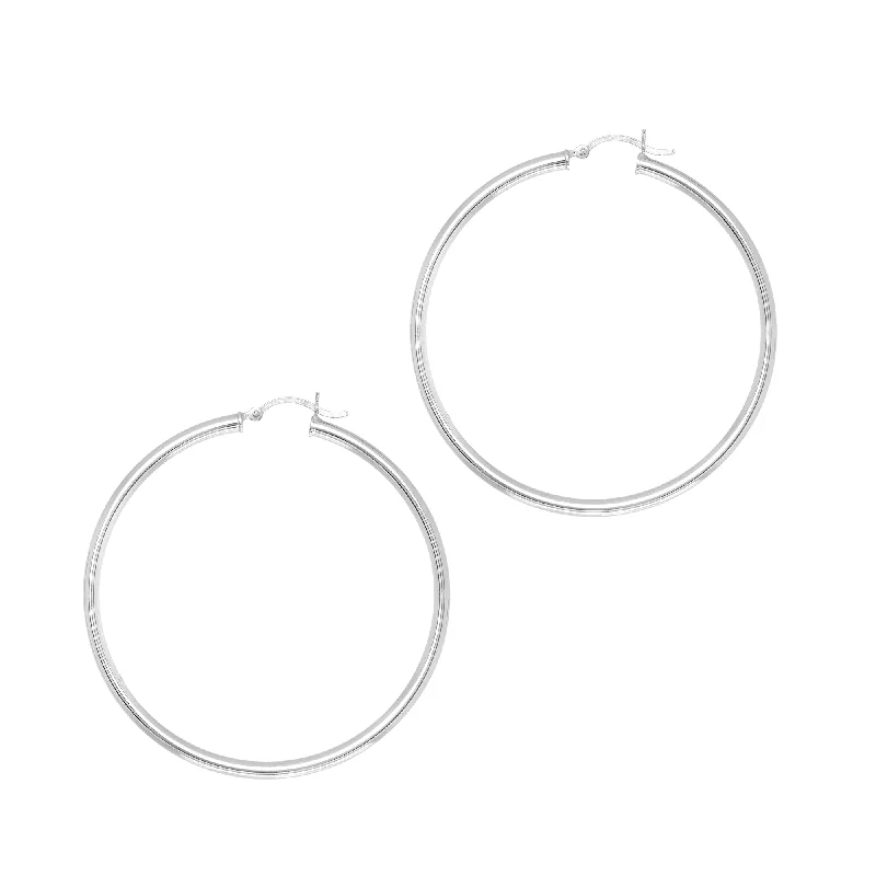 Blue Topaz Earrings-Silver 3x50mm Hoop Earring