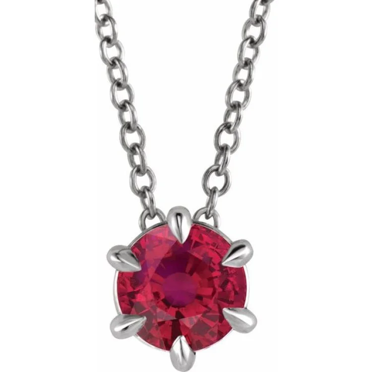 Zodiac Necklaces-14K White 5 mm Lab-Grown Ruby Solitaire 16-18" Necklace