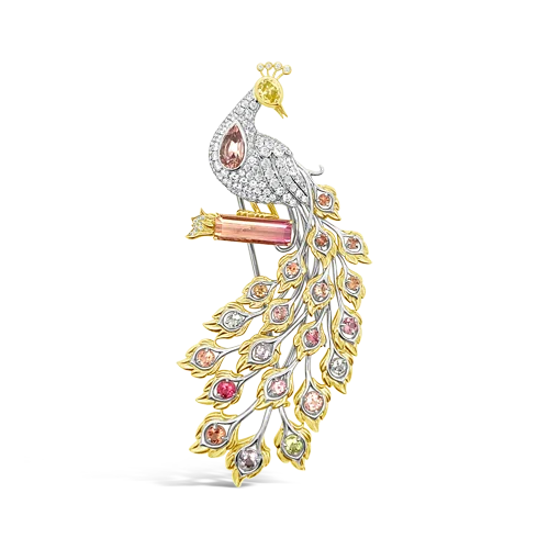 Minimalist Brooch-Multi-stone Peacock Brooch