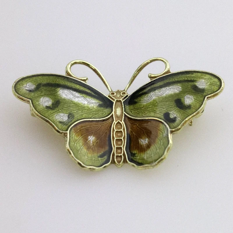 Brooch For Fashionistas-Vintage Hroar Prydz Enamel Jewelry | Petite Green Enamel Butterfly Brooch