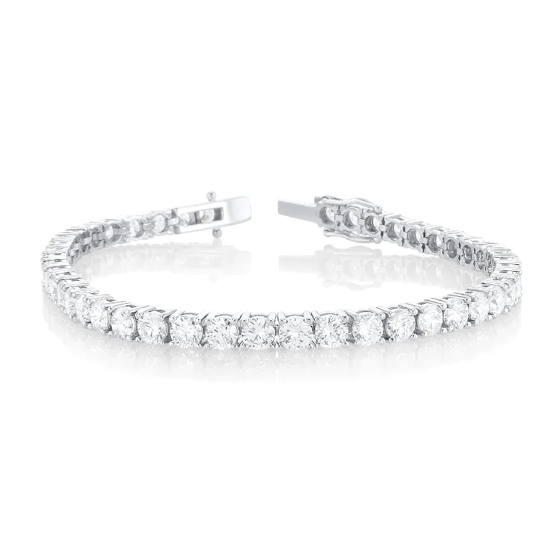 Friendship Bracelets For Sisters-10.75 Carat Round Lab Grown Diamond Tennis Bracelet set in 14K White Gold