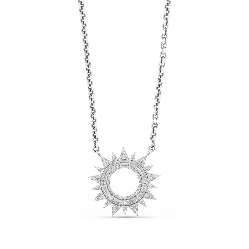 Feather Necklaces-Diamond Sun Pendant Necklace N0003002