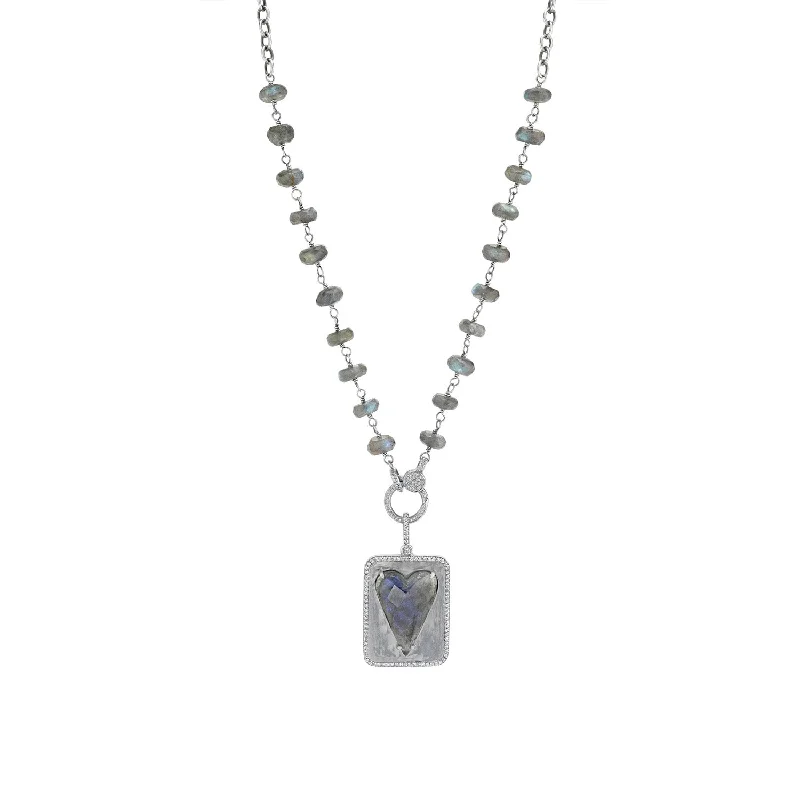 Simple Crystal Necklaces-Labradorite Rose Cut Heart Tag Necklace  N0001842