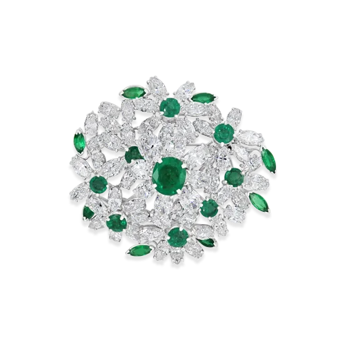 Stylish Brooch For Holiday Parties-Oscar Heyman Emerald & Diamond Estate Brooch