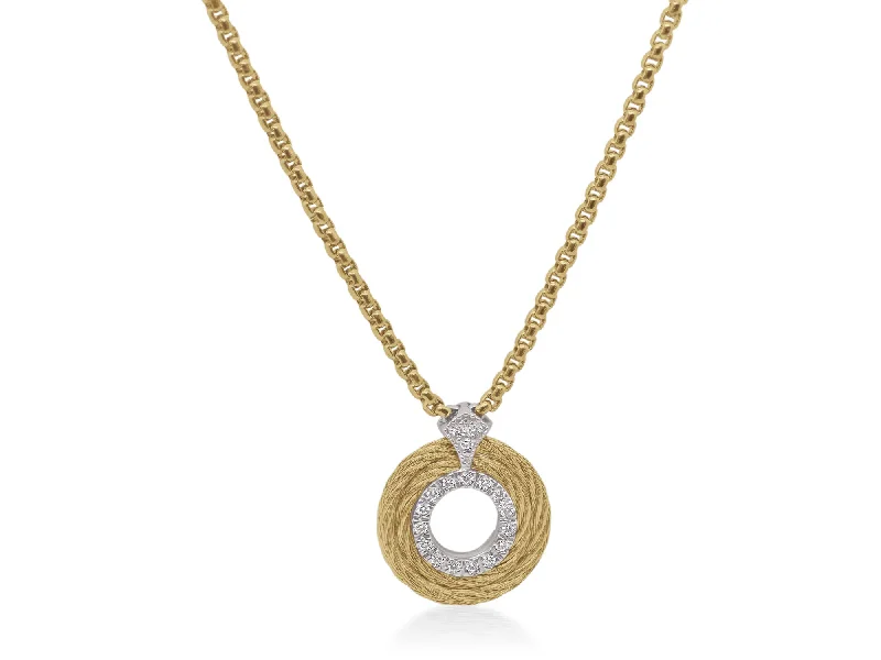 Vintage Pendant Necklaces-ALOR Yellow Chain & Cable Round Necklace with 14kt Gold & Diamonds