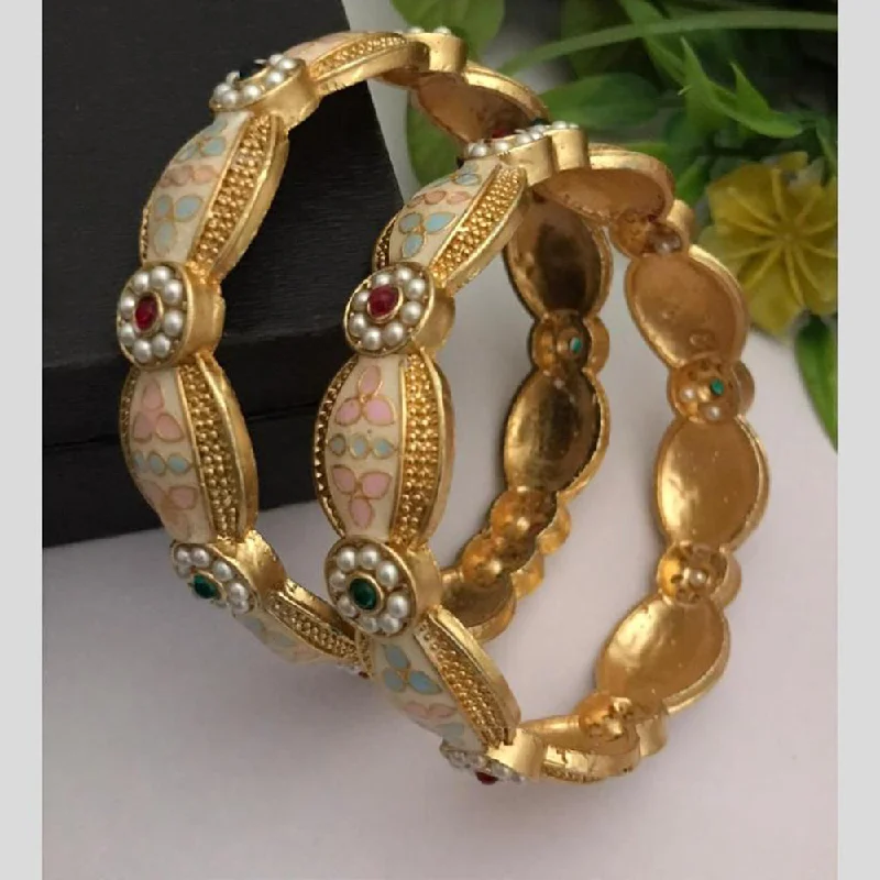 Bangles With Bloodstone-FS Collection Gold Plated Meenakari Bangle Set