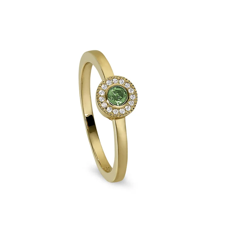 Small Rings-Gold Finish Sterling Silver Micropave Round Simulated Peridot Ring with Simulated Diamonds Size 5