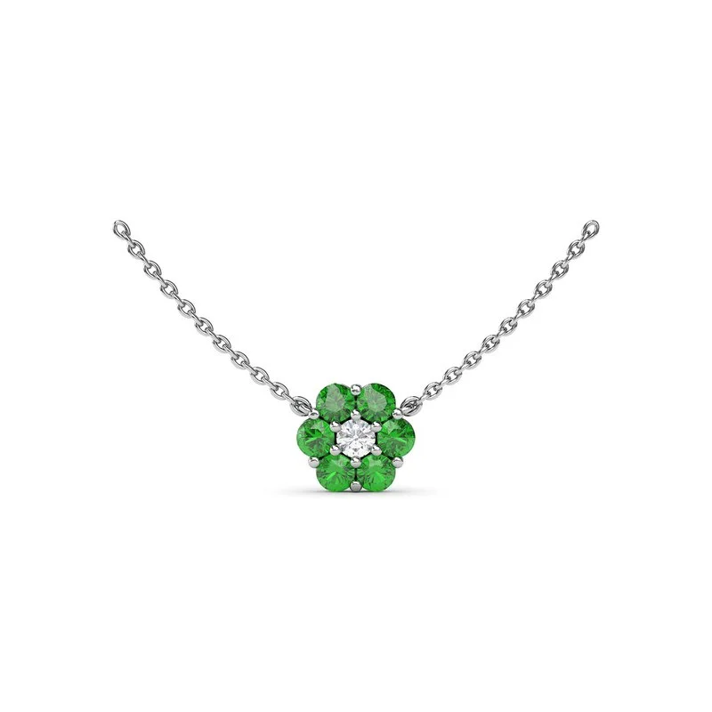 Luxury Gold Pendant Necklaces-Magnolia Emerald and Diamond Necklace N5032E