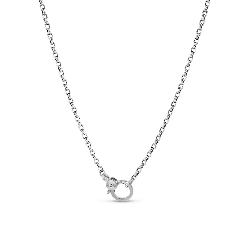 Bohemian Gold Necklaces-Silver Box Chain Necklace with Single Diamond Claw Clasp - 17"  NB000648