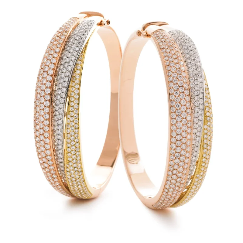 Bangles With Moonstone-DIAMOND FIZED PAVE SETTING TRIPLE BAND BANGLE IN 18K THREE COLOUR GOLD