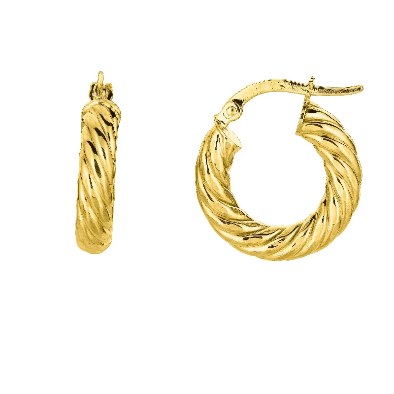 Handmade Drop Stud Earrings-14K Gold 4x10mm Twist Hoop Earring