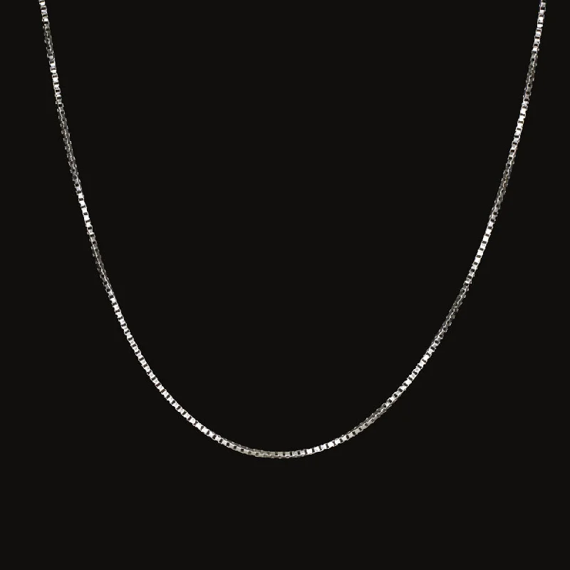 Gold Link Necklaces-SOLID 14k WHITE GOLD BOX CHAIN NECKLACE 21 INCH DAINTY 0.7mm THIN CLASSIC SLINKY