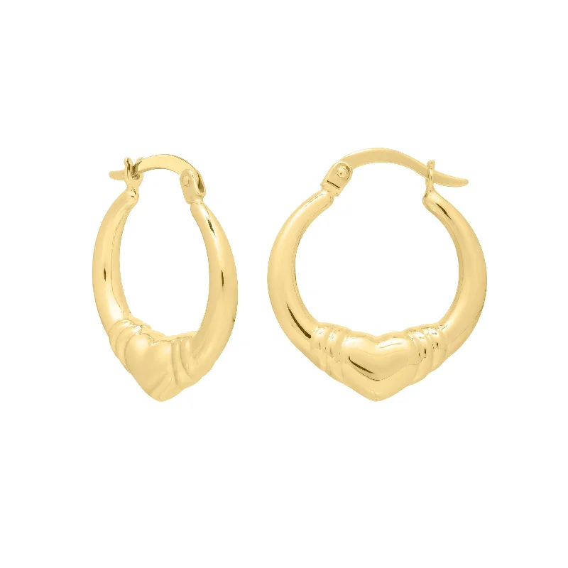 Vintage Silver Earrings-14K Gold Large Heart Hoops